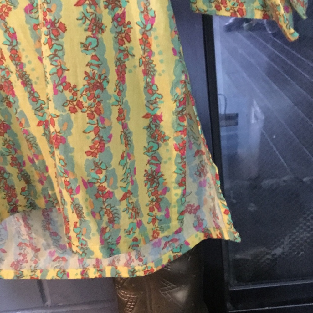 Roller Rabbit Yellow Striped Floral Split-Neck Tunic - Picture 3 of 4